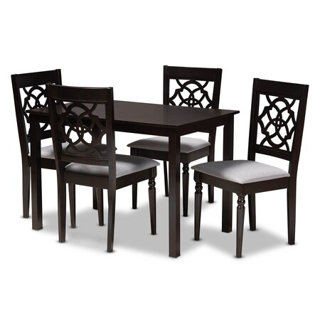 Baxton Studio Renaud Grey Upholstered Espresso Finished 5-Piece Wood Dining Set 157-9730-8026